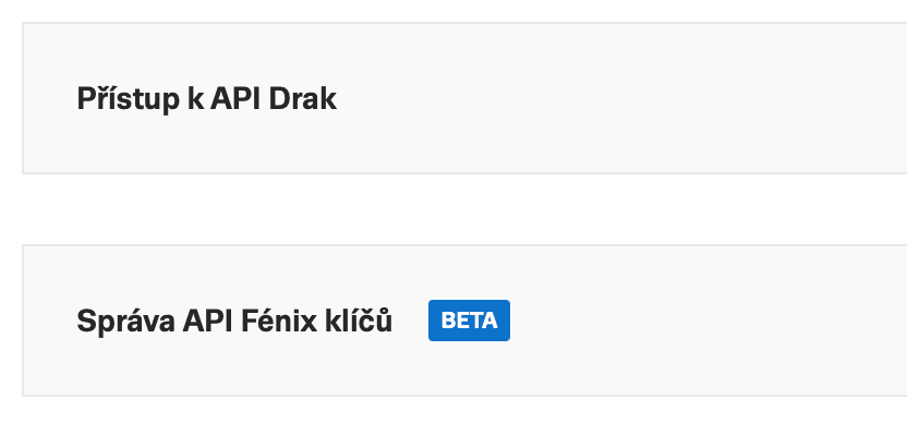 Sklik nastavení API přístupu se dvěma sekcemi: Přístup k API Drak (pro klasický Sklik) a Správa API Fénix klíčů (BETA, pro Sklik Nákupy)
